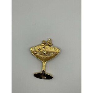 Signed JJ Jonette Vintage Pin Champagne cocktail glass crystal bubble Brooch